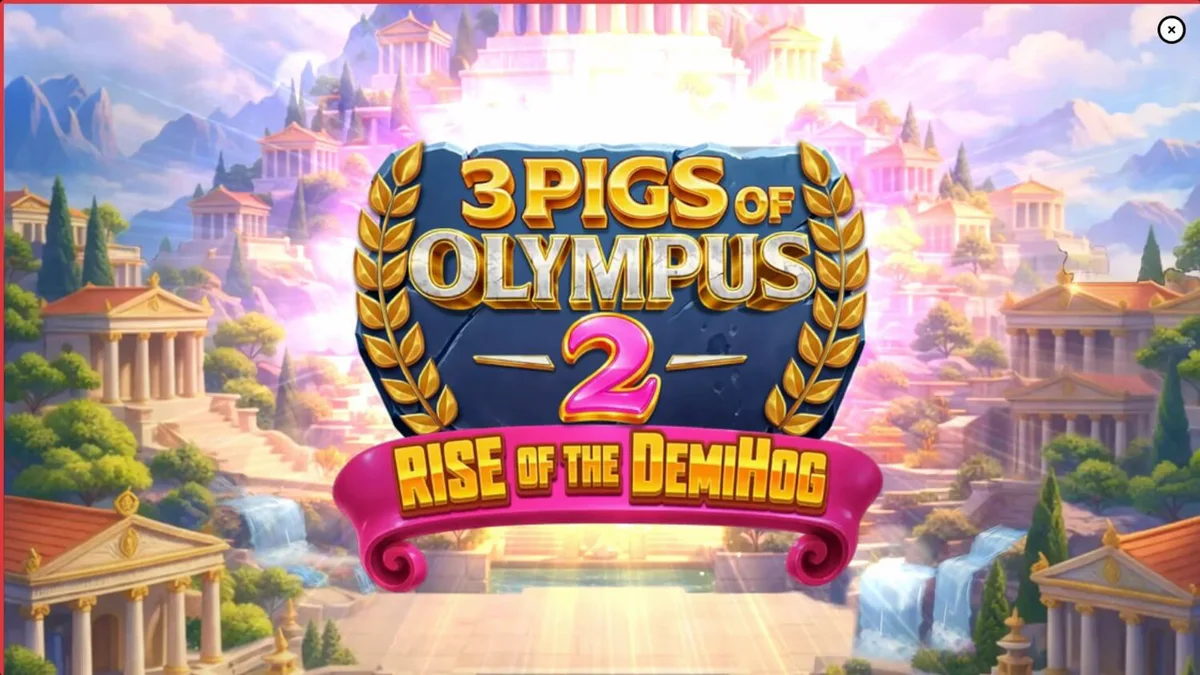 Tampilan visual slot 3 Pigs of Olympus 2 Rise of the DemiHog dengan tema mitologi Yunani