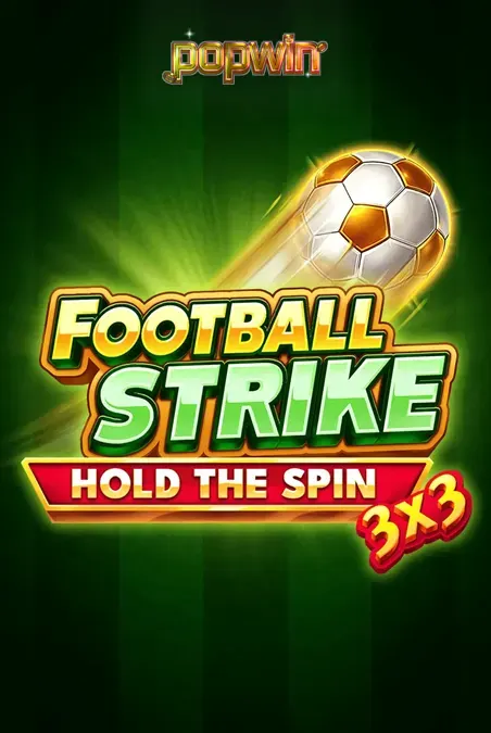 Tampilan antarmuka permainan slot 3x3 Football Strike: Hold the Spin dengan tema stadion sepak bola.